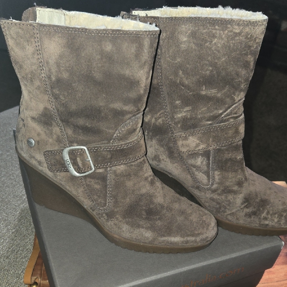 UGG Chocolate Suede Wedge Boots